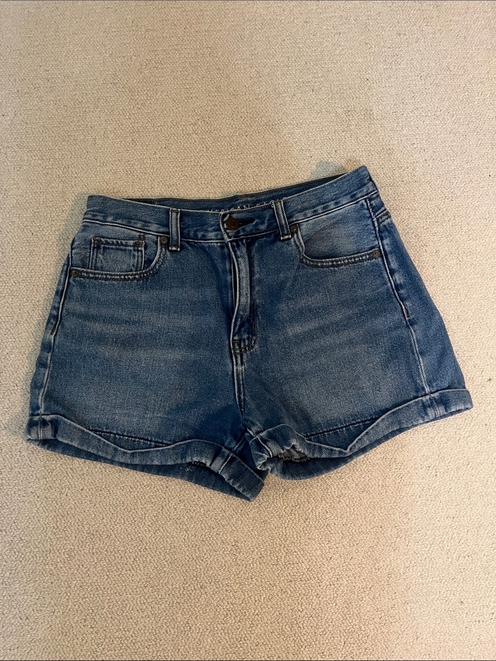 American Eagle High-Rise Denim Shorts in Blue